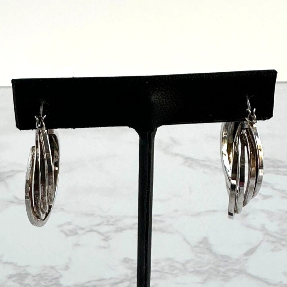 925 Silver Sculptural Hoops, Wave Design, 1" - Picture 5 of 8